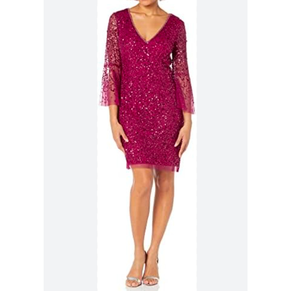 NWT Adrianna Papell Women's Beaded Sequin Bell Sleeve Dress size 16